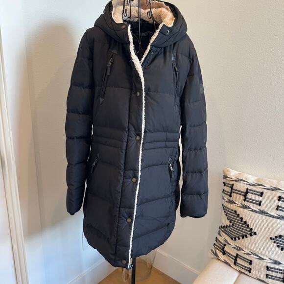 Lauren Ralph Lauren Black Long Down Hooded Quilted Puffer Coat Medium - Picture 2 of 16